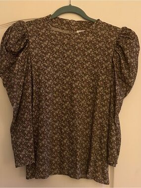 Anthropologie Nation Women’s Puff Sleeve Floral Blouse - Brown floral